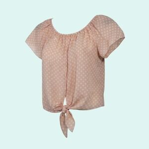 Color of Love Women's Peach L Polka Dot Tie Front Off Shoulder Blouse